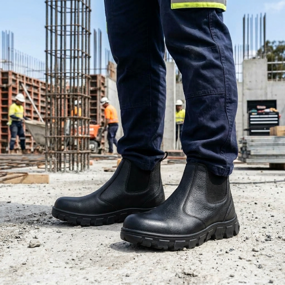 Sepatu Safety Boots Slip-On Cheking sudut 2